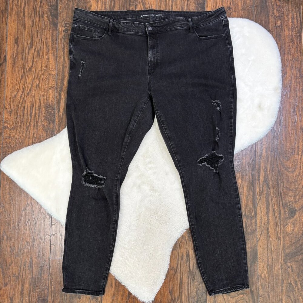 Old Navy Jeans‎ 24 Long Pop Icon Skinny Mid-Rise Black Ripped Knees Stretch